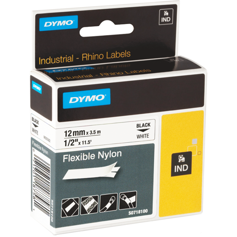 Cinta Nylon Flexible IND 18488 Neg/Blan. 12mm . Dymo