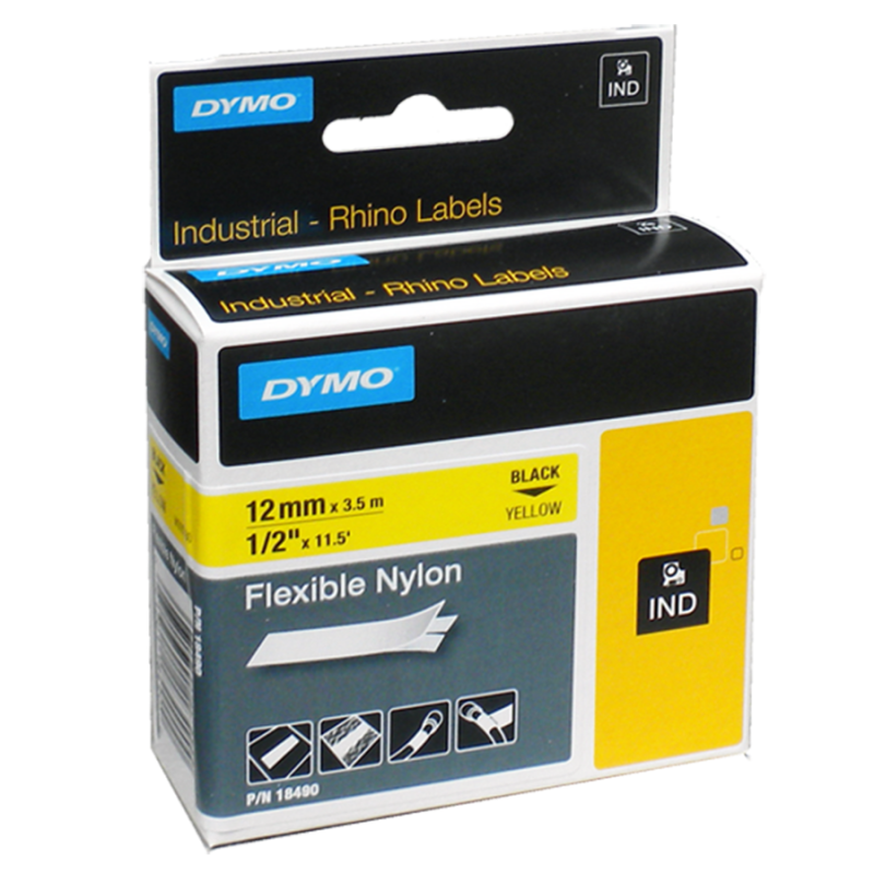 Cinta Nylon Flexible IND 18490 Neg/Amar. 12mm . Dymo