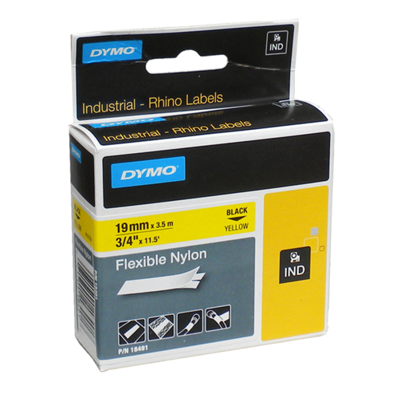 Cinta Nylon Flexible IND 18491 Neg/Amar. 19mm . Dymo