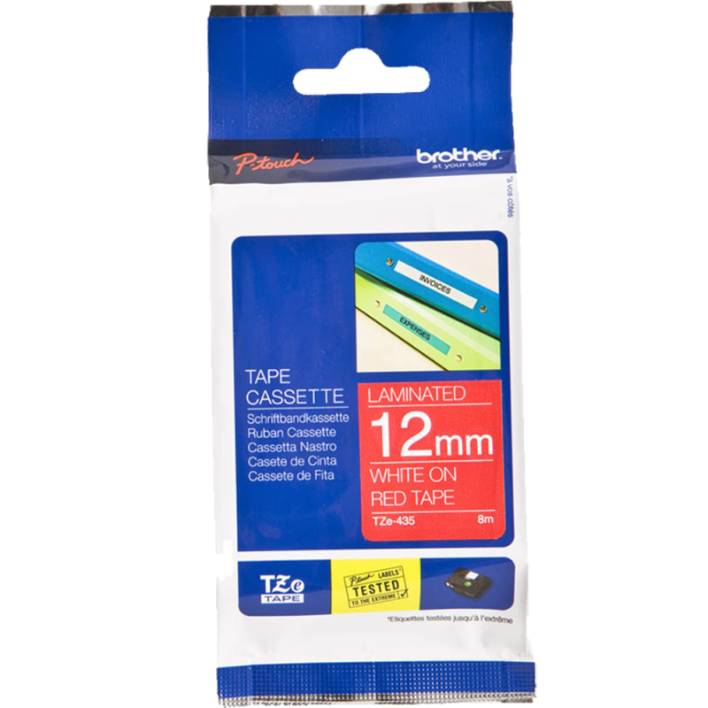 Cinta Laminada TZe435 Bla/Roj. 12mm Brother