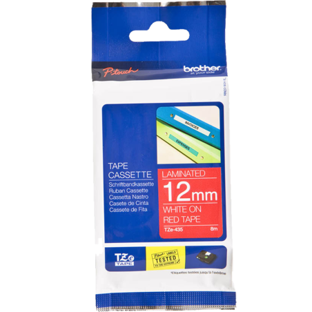 Cinta Laminada TZe435 Bla/Roj. 12mm Brother