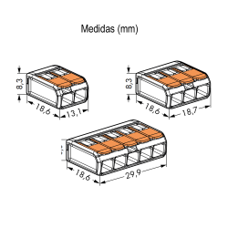 Conector de Empalme Compacto, 3 Cond. C/Palanca, 0,2.. 4mm² Transp. 221-413 Wago