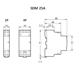 Contactor Modular 2NA + 0NC 25A 230Vac SDM2520M Steck